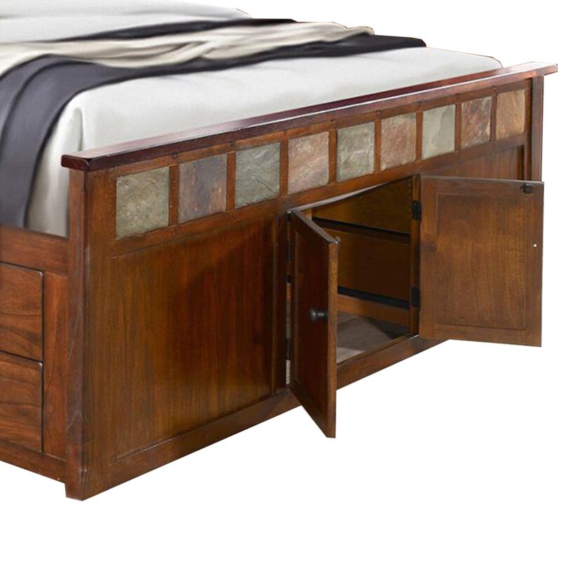 Odell Queen Size Bed w Storage Footboard, Bookcase Headboard, Brown