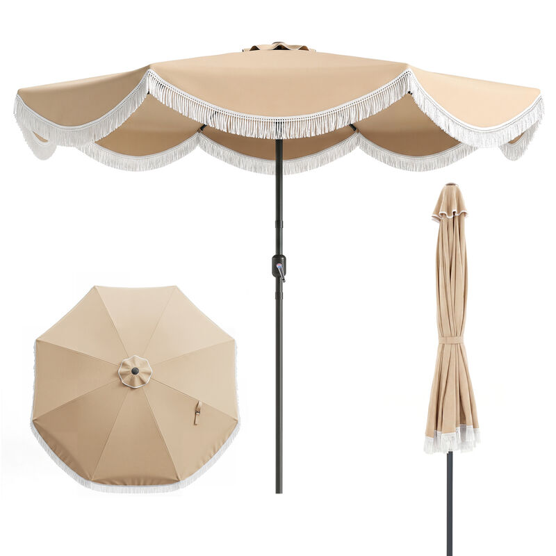 9 Feet Fringe Patio Umbrella Outdoor Tassel Umbrella with Tilt Function for Backyard Use image number 3