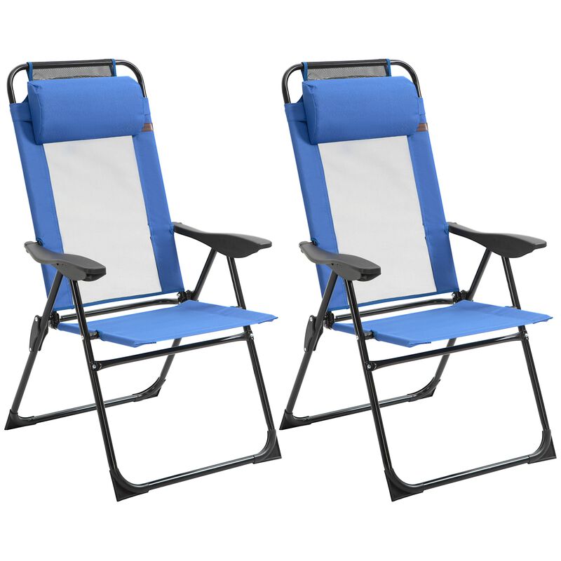 Blue Outdoor Seating: Set of 2 Portable Folding Recliner Loungers