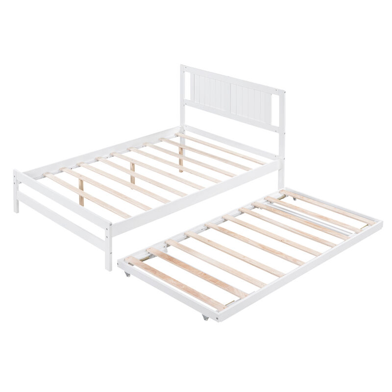 Full Size Platform Bed with Adjustable Trundle