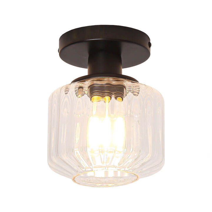 5.9" Wide Modern Black Glass Semi Flush Mount Ceiling Light