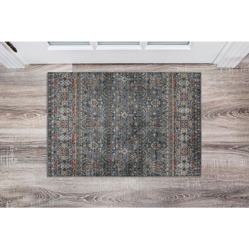 Linon Washable Grant Teal/Ivory, Rug