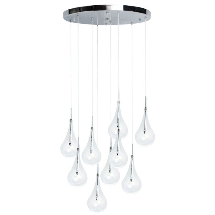 Drops Chandelier Chrome Metal 9 LED Light Dimmable