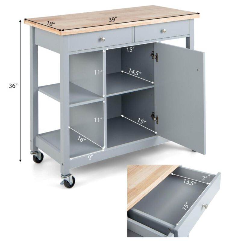 Hivvago Mobile Kitchen Island Cart with 4 Open Shelves and 2 Drawers