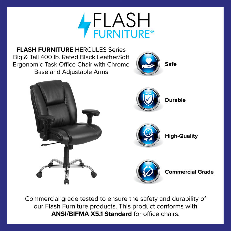 HERCULES Series Big & Tall 400 lb. Rated LeatherSoft Ergonomic Task Office Chair with Chrome Base and Adjustable Arms image number 9