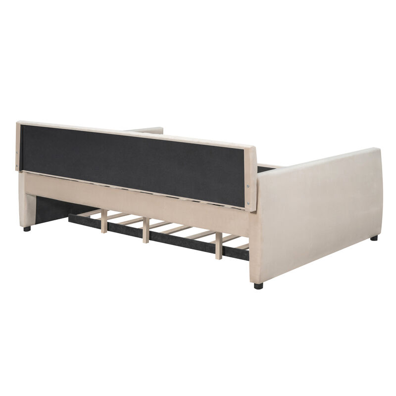Upholstered Daybed with Trundle and Wood Slat Support
