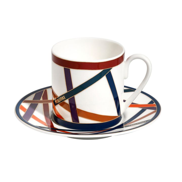 Coffee Cup & Saucer NASTRI MULTICOLOR Set of 2, cup diam. 2.36", H 2.4", saucer diam. 4.72"