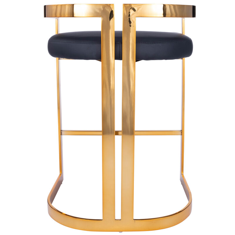 HomeRoots 28" Black And Gold Faux Leather And Iron Low Back Counter Height Bar Chair image number 0