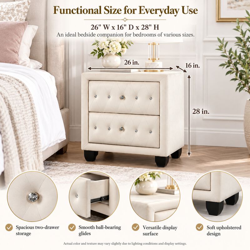 Ceralissiq Tufted 2-Drawer Nightstand image number 4