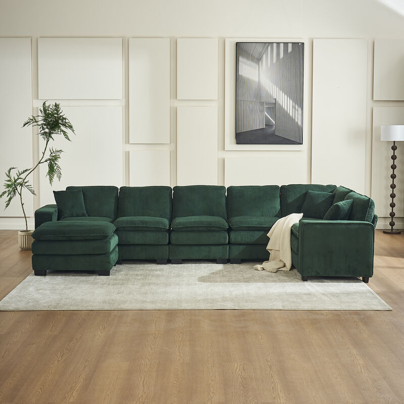 Merax Modern U Shaped 6-seat Sectional Sofa Couch with one Ottoman and three toss pillows