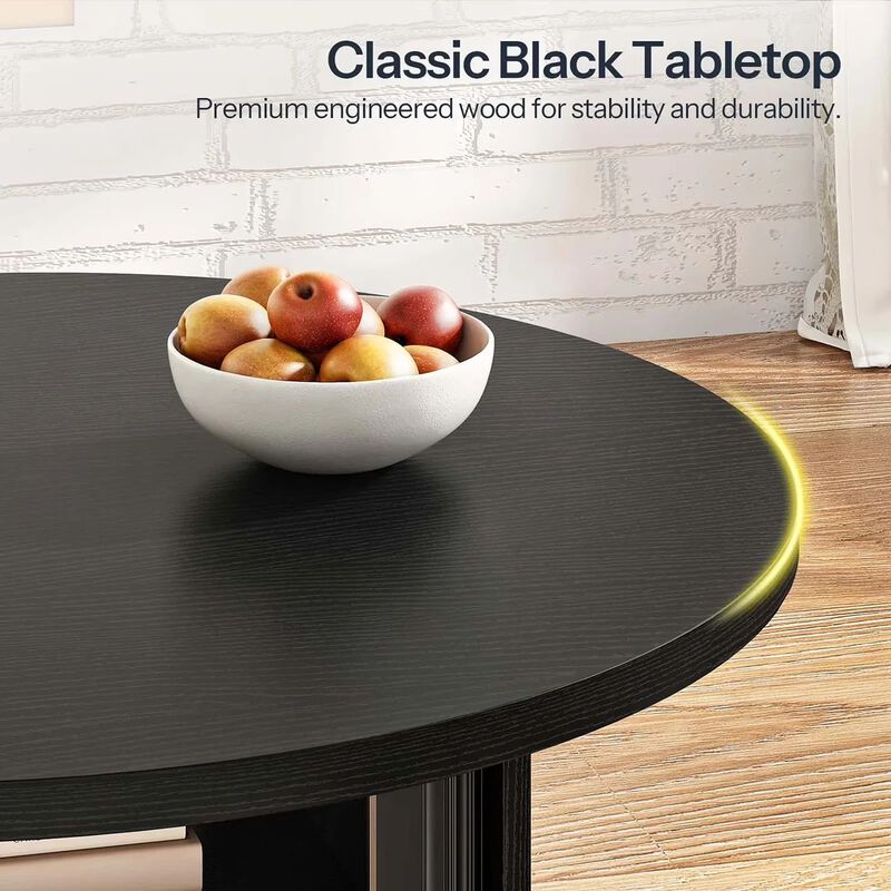 Modern Round Coffee Table with Sliding Door Storage for Living Room-Black image number 6