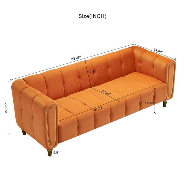 Modern Velvet Sofa 83.07 inch for Living Room Orange Color