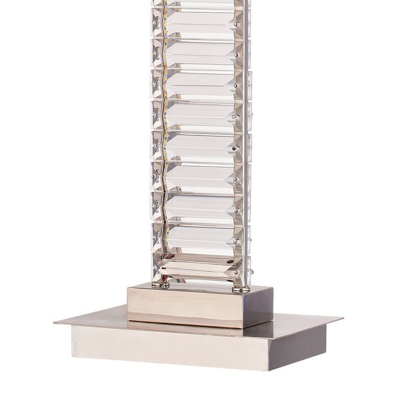 Lizy 24 Inch Table Lamp with Crystal, LED Metal Frame, Nickel Finish - Benzara