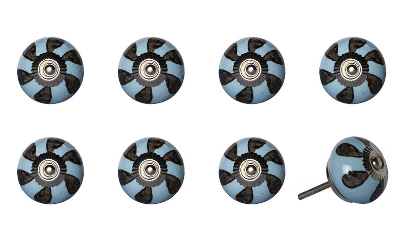 HomeRoots Set of Eight Blue And Gray Ceramic And Metal Drawer Pull Knobs image number 3