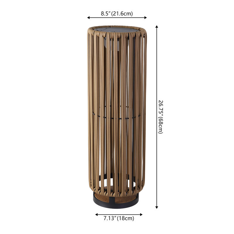 Sawara Modern Minimalist Faux Rattan Integrated Indoor/Outdoor LED Solar Powered Lantern