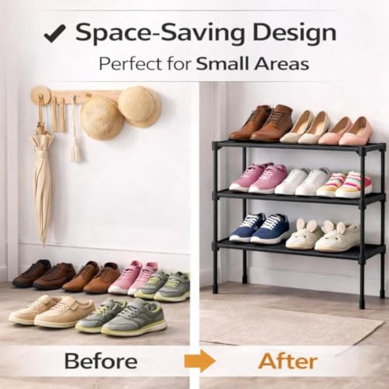 Entryway Metal Shoe Organizer 3 Tier Closet Storage Rack Holds image number 3