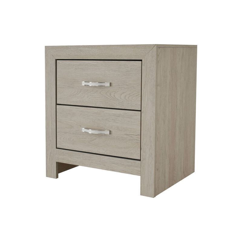 Ancy 24 Inch 2 Drawer Nightstand, Faux Diamond Inlay Handles, Natural Brown-Benzara