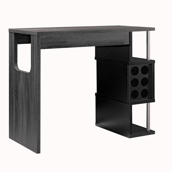 Transitional Style Wooden Bar Table with 3 Tier Side Shelves, Gray-Benzara