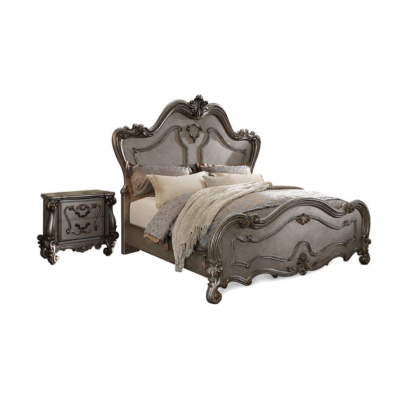 2pc Queen Bedroom Set, Silver and Gray, Nightstand image number 0