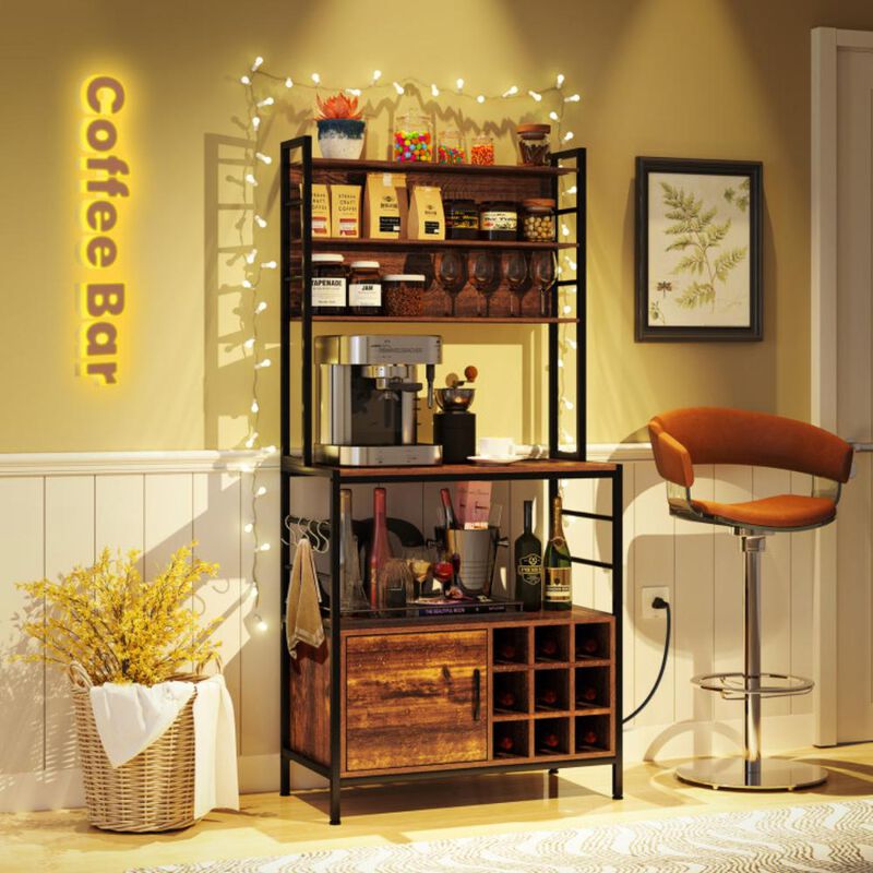 Hivvago Coffee Bar Cabinet with S-Shaped Hooks and Wine Bottle Holders