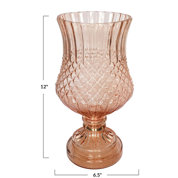Rose Petal Embossed Footed Glass Vase