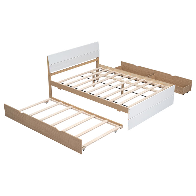 Whisen Modern Full Bed Frame With Twin Size Trundle And 2 Drawers