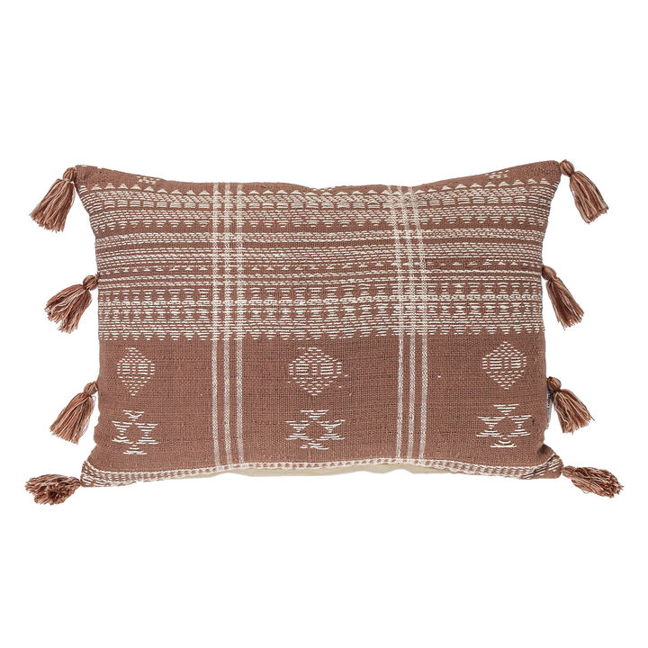 HomeRoots 14" X 20" Beige and Brown Southwestern Cotton Throw Pillow With Tassels