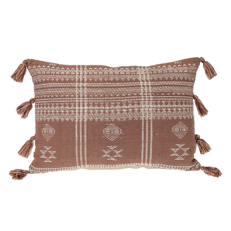 HomeRoots 14" X 20" Beige and Brown Southwestern Cotton Throw Pillow With Tassels image number 0