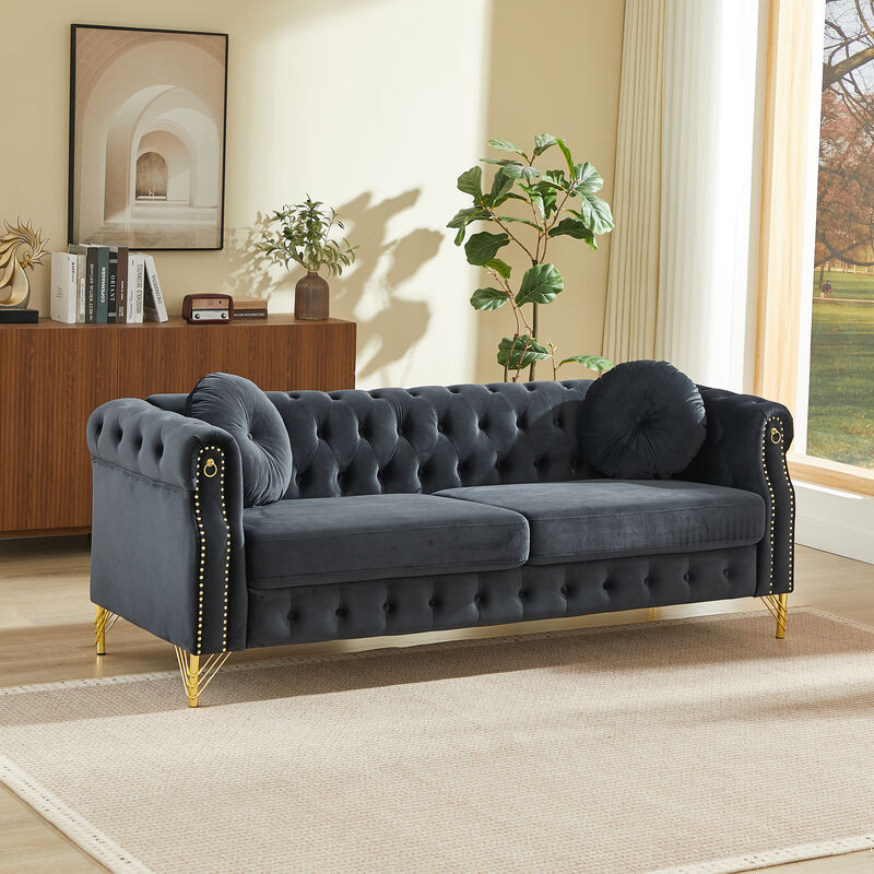 Wapces 82-Inch Velvet Chesterfield sofa image number 1