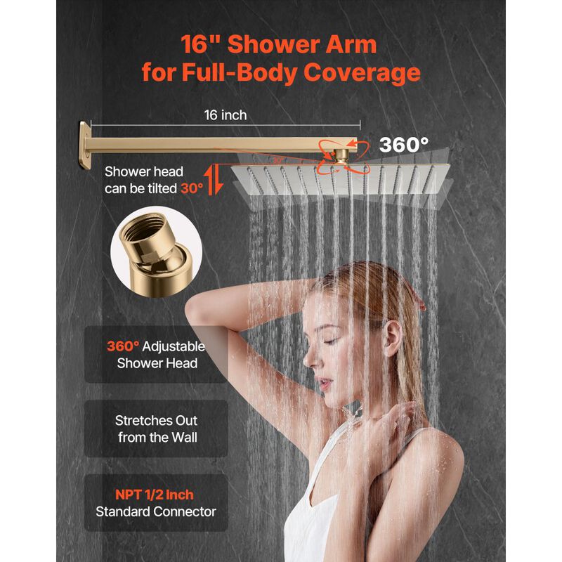 12 Inch Square Rain Shower System Brushed Gold with Handheld Spray image number 5