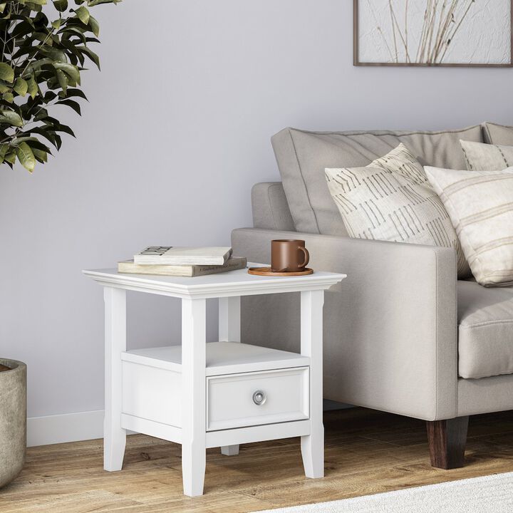 Simpli Home Amherst Solid Wood End Table In White