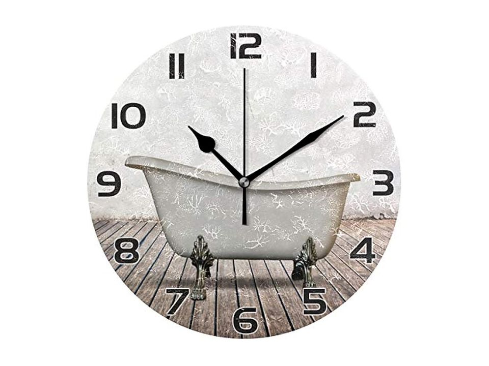 Vintage Bathtub Oil Painting Wall Clock Silent Non Ticking Living Room Decor