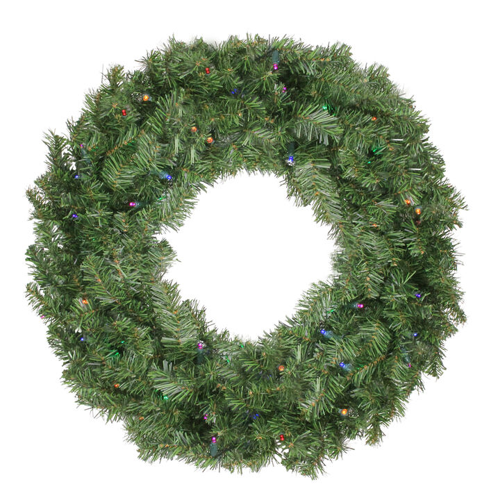 Pre-Lit Canadian Pine Artificial Christmas Wreath - 24-Inch  Multi Lights