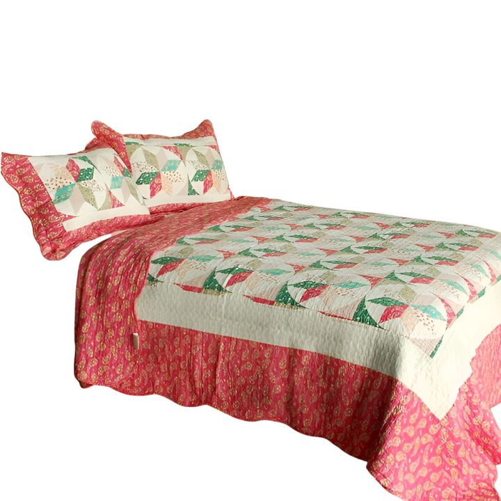 Cotton 3PC Vermicelli Quilted Printed Quilt Set Queen Size Soft Bedding Set
