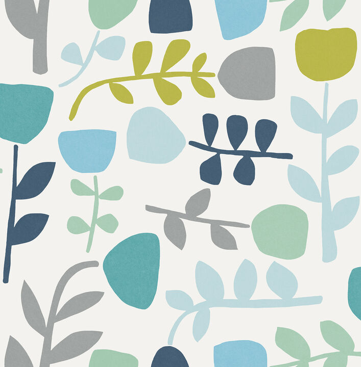 Juni Teal Abstract Tulips Wallpaper