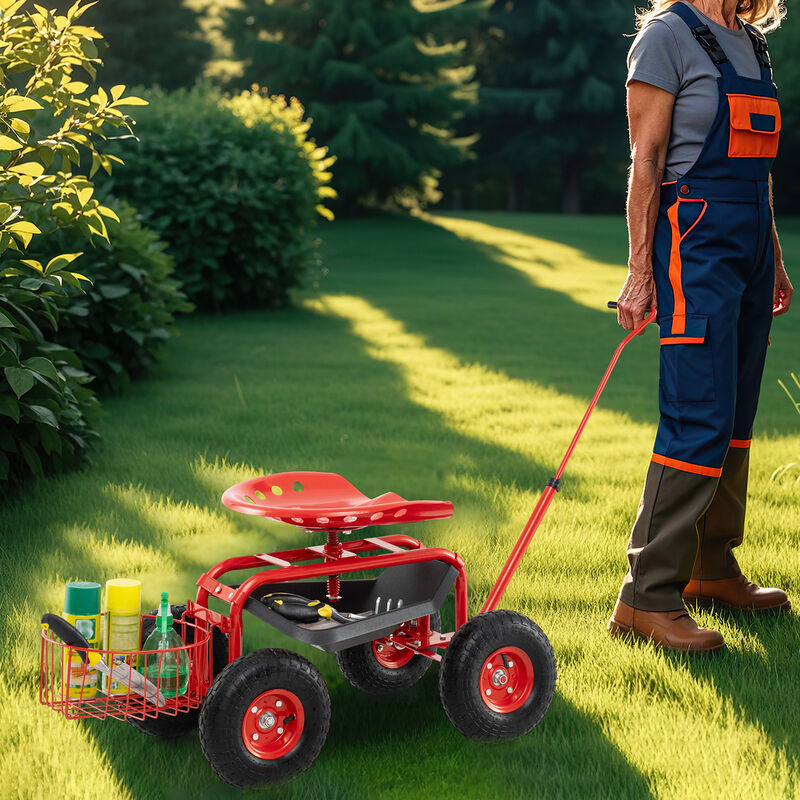 Gardening Wagon Scooter with Extendable Handle and High-Capacity Frame
