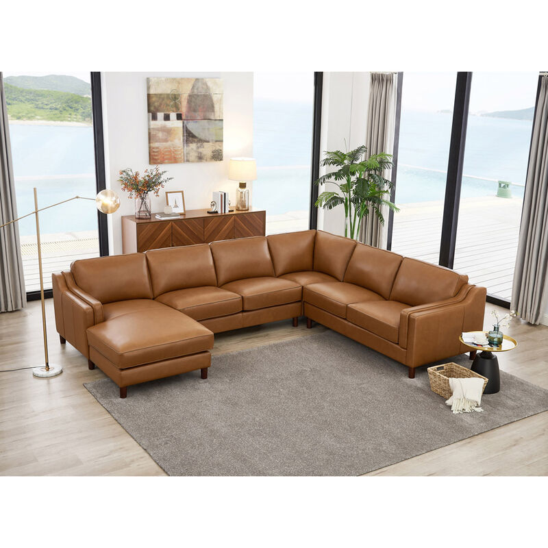 Bella Top Grain Leather U-Shaped Sectional with Left Chaise