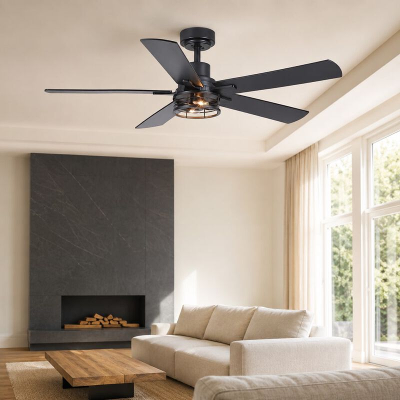 ELEMENT ACE Modern Farmhouse Industrial Ceiling Fan with Cage Light, Reversible DC Motor and Remote Control for Large Rooms image number 2