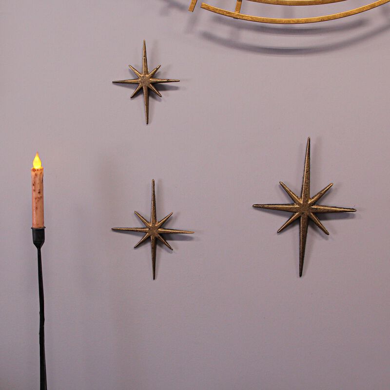 Set of 3 Metallic Gold Cast Iron Starburst Wall Hangings 8 Pointed Stars image number 5