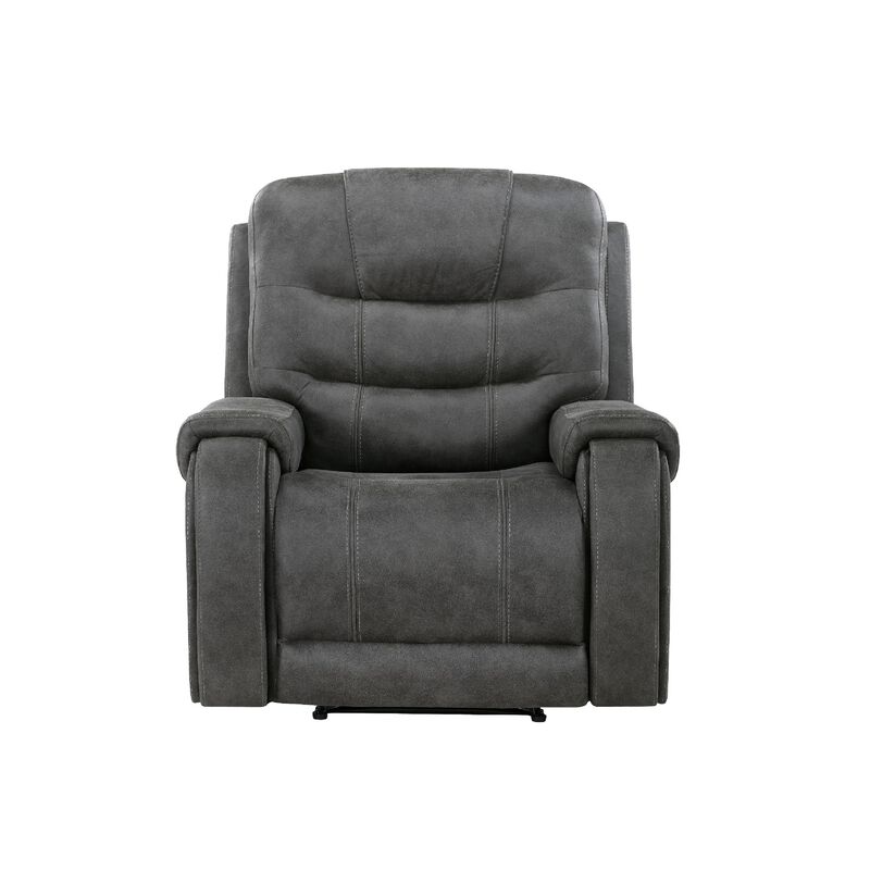 Oby Manual Reclining Chair, Panel Stitched Back, Dark Gray Microfiber image number 2