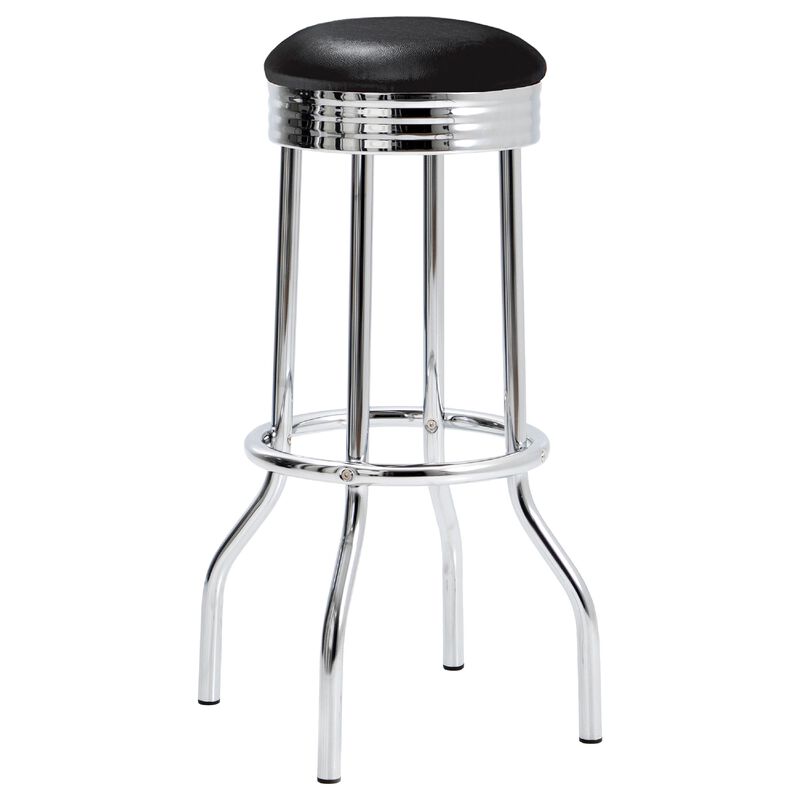 Loy 3 Piece Retro Bar Table Set, Round Black Top, 2 Stools, Chrome