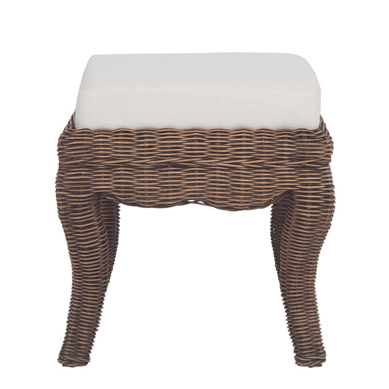 Rowan 19.7" Bohemian Designer Woven Rattan/Wood Ottoman Vanity Stool
