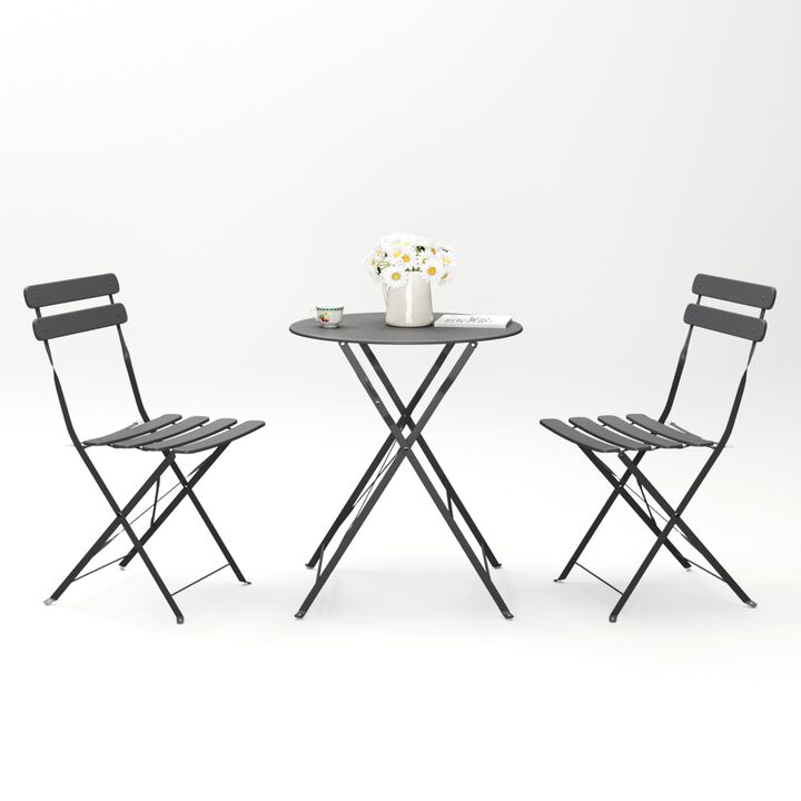 3 Pieces Patio Bistro Balcony Metail Chair Table Set