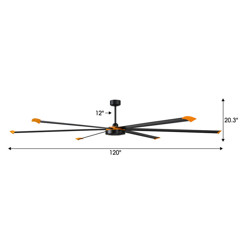 120" Modern Industrial Black Reversible DC Motor 6 Aluminum Blades Extra Large Ceiling Fan with Remote for Warehouse, garage, or Factory image number 5