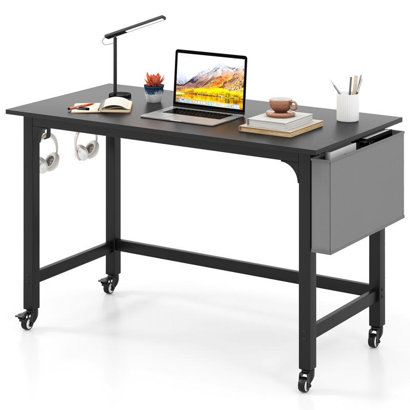Rolling Home Office Computer Desk with Headphone Hooks and Lockable Casters image number 3