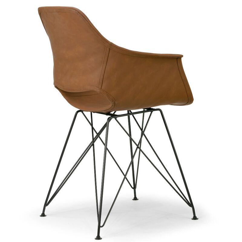 Glamour Home Set of 2 Alora Retro Modern Caramel Brown Arm Chair with Black Steel Legs