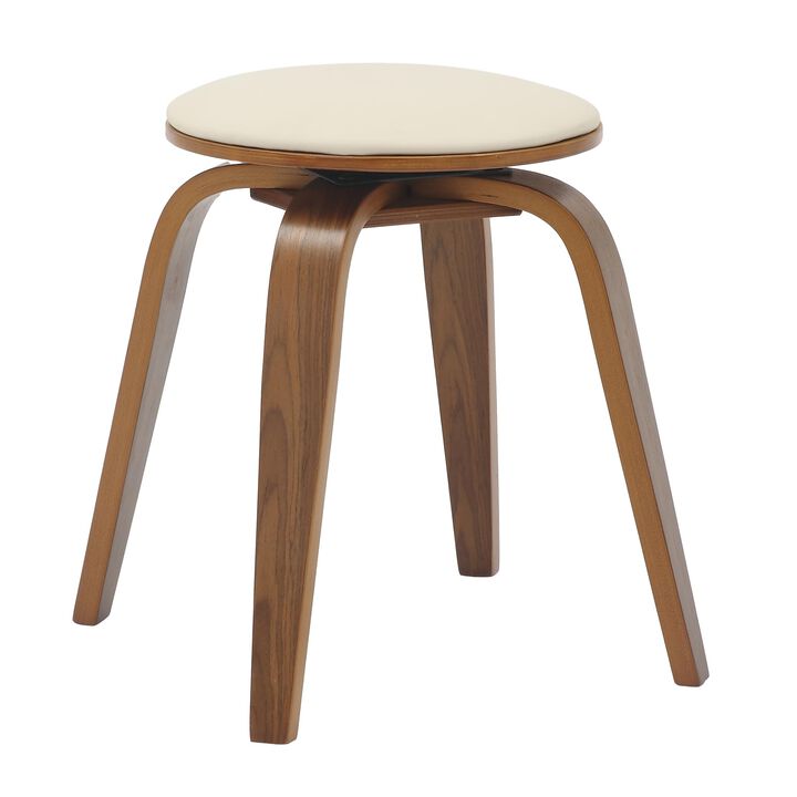 LeisureMod Dining Stool, Upholstered in Leather with Poplar Frame in Stained Finish with Swivel, 18-inch Sitting Stool for Modern Home, Kitchen & Dining Room, Pelya Collection