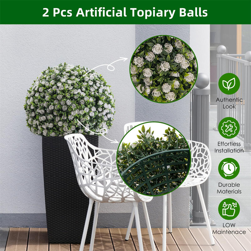 Artificial Topiary Flower Balls, Set of 2 Decorative Topiary Balls Hanging Grass Ball image number 2