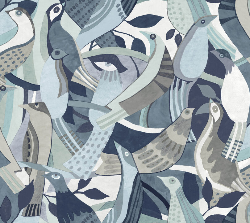 Fauvist Flock Blue Wallpaper