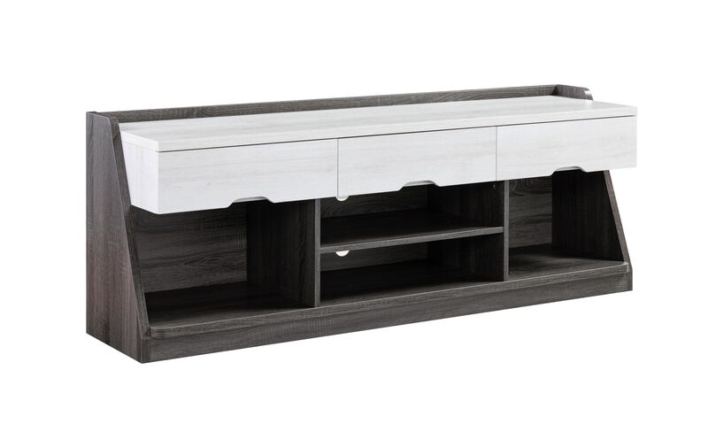 Homezia 62" White Oak & Distressed Grey Particle Board Cabinetenclosed Storage Tv Stand image number 1